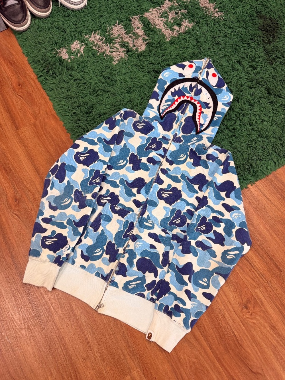 BAPE - Blue Color Camo Shark Full Zip Hoodie - Size Medium - Retail $429